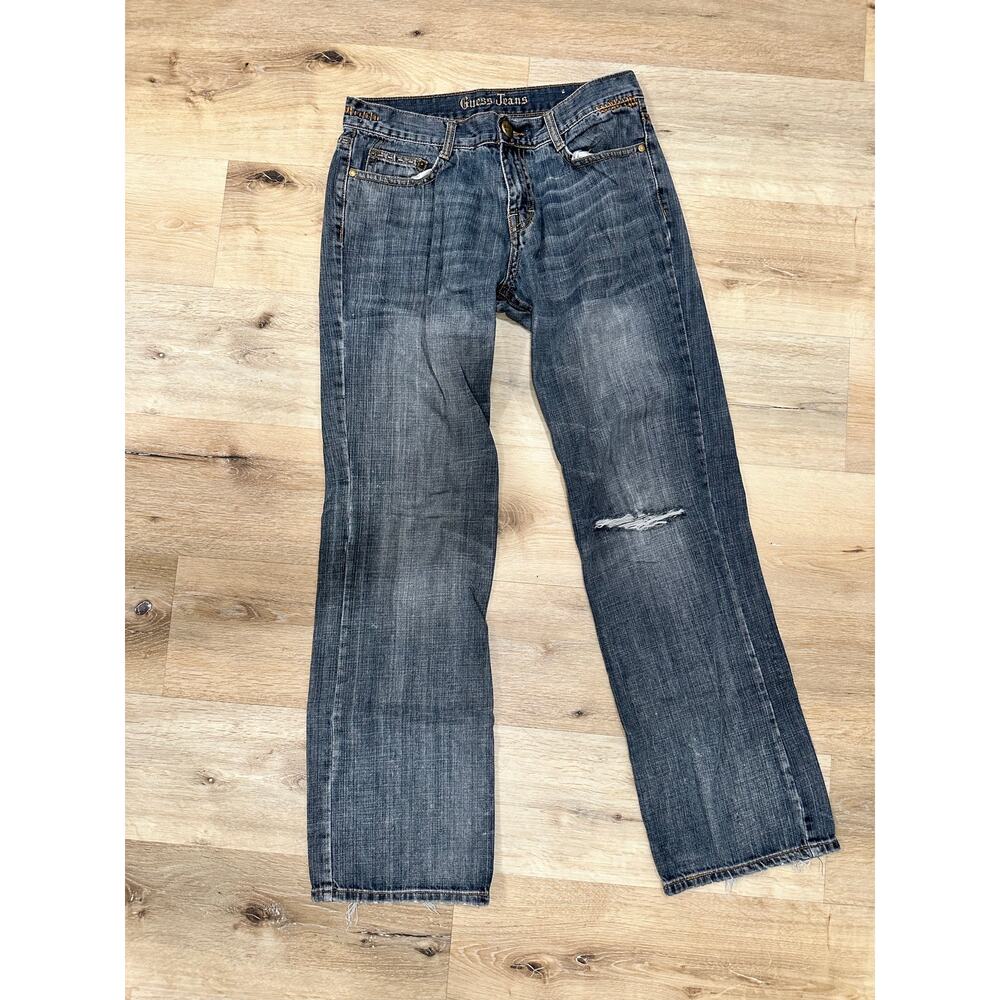 Guess Jeans Men’s 32 Distressed Straight Leg Designer Grunge Denim